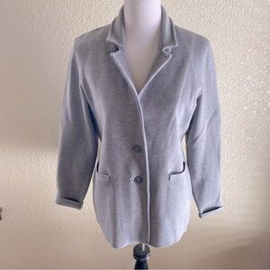 1901 Merino Wool Blazer Gray Tight Knit Collared Long Line: Medium